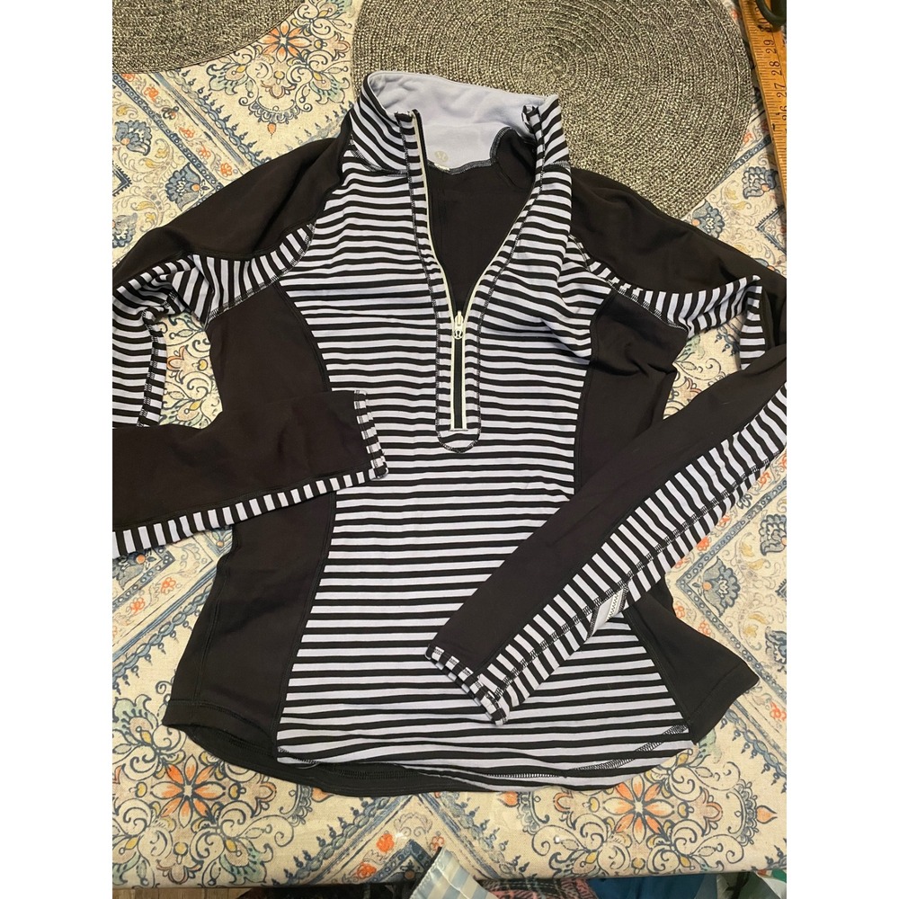 Lululemon Striped Half Zip Pullover Athletic Long Sleeve Top Black Lavender